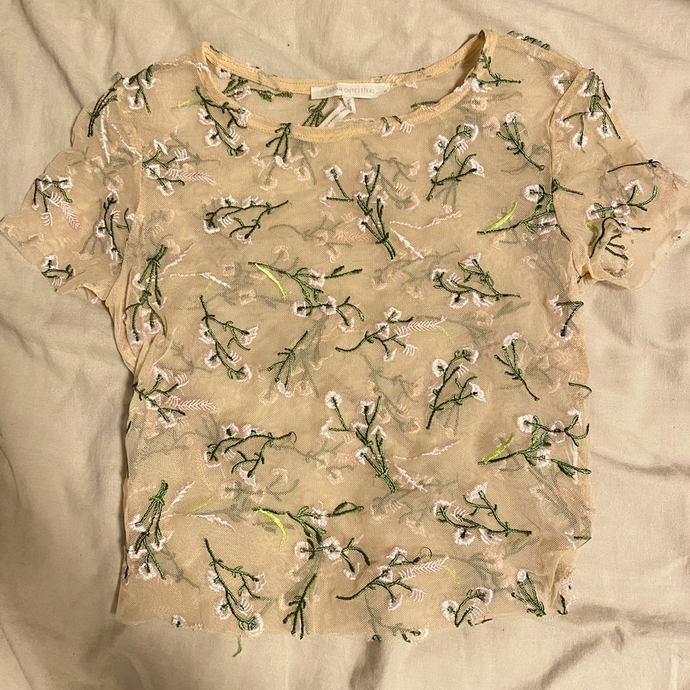 Urban outfitters embroidered transparent crop top